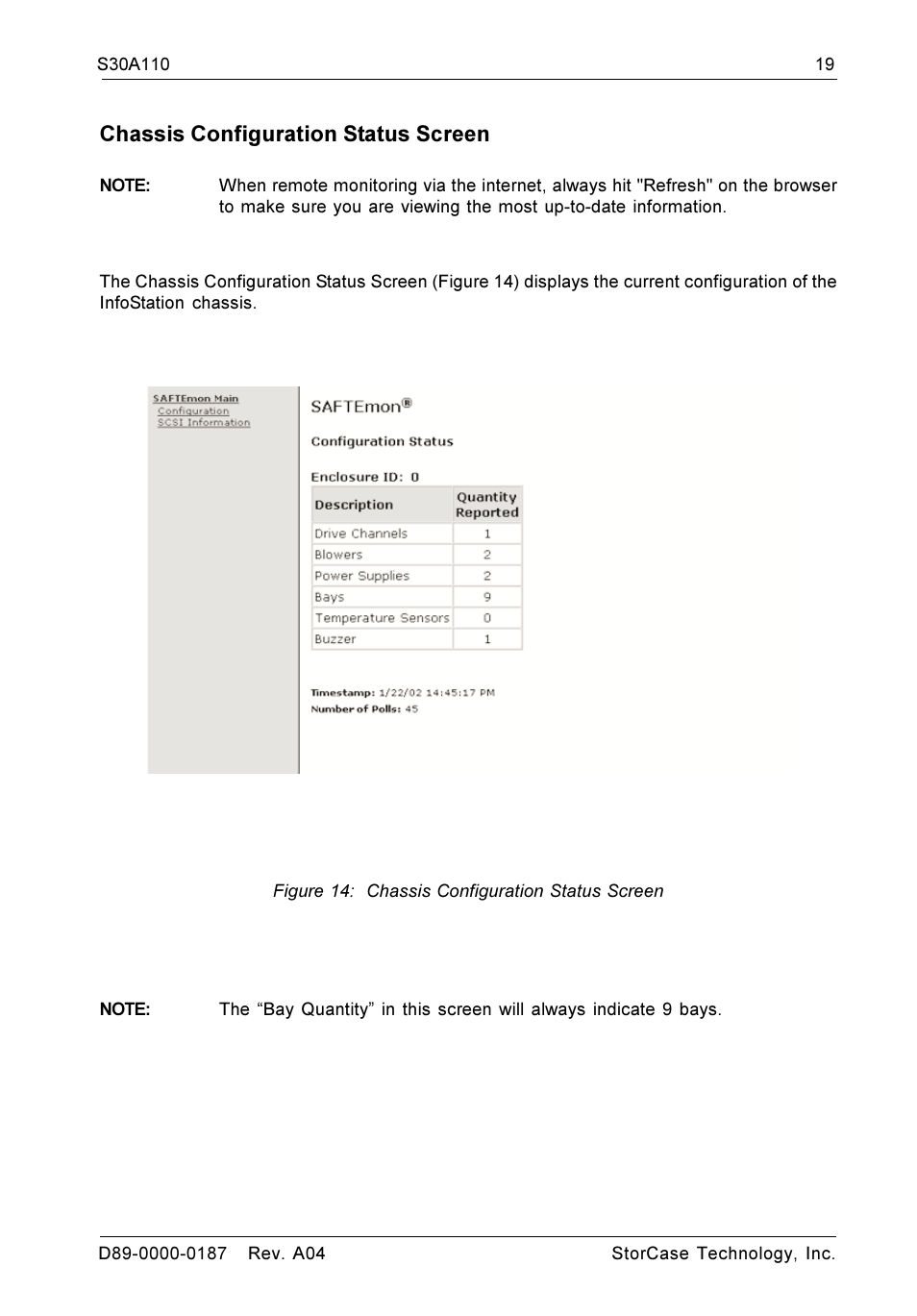 Chassis configuration status screen | StorCase Technology DS550 User Manual | Page 19 / 22