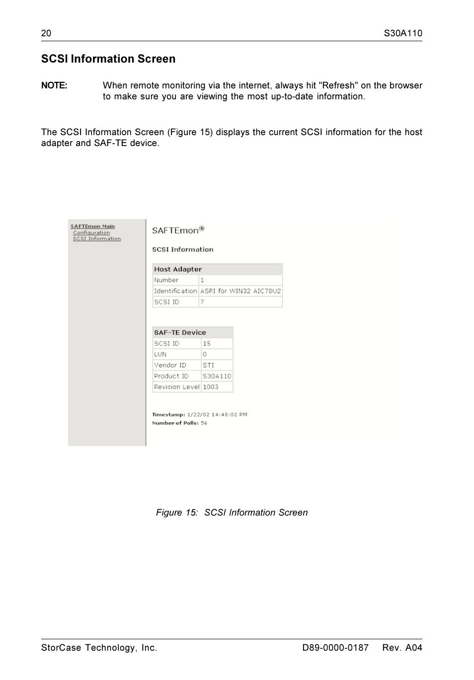 Scsi information screen | StorCase Technology DS550 User Manual | Page 20 / 22