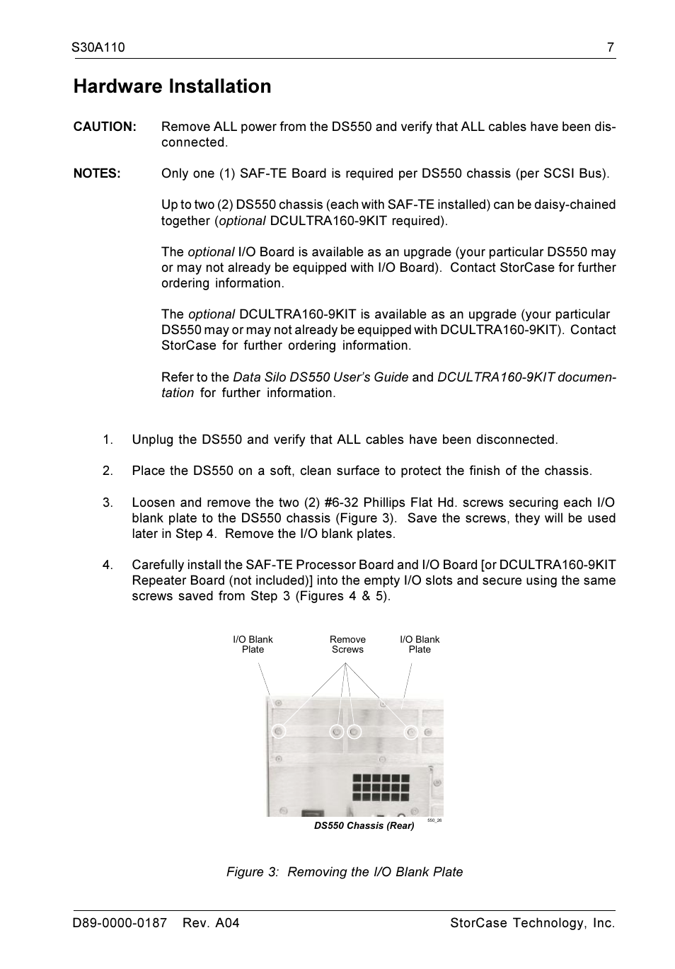 Hardware installation | StorCase Technology DS550 User Manual | Page 7 / 22