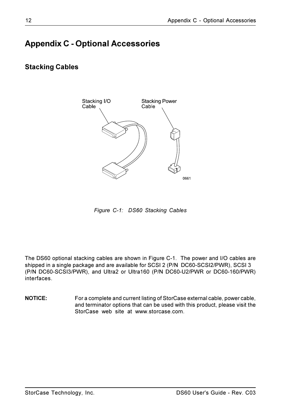 Appendix c - optional accessories, Stacking cables | StorCase Technology DS60 User Manual | Page 21 / 25