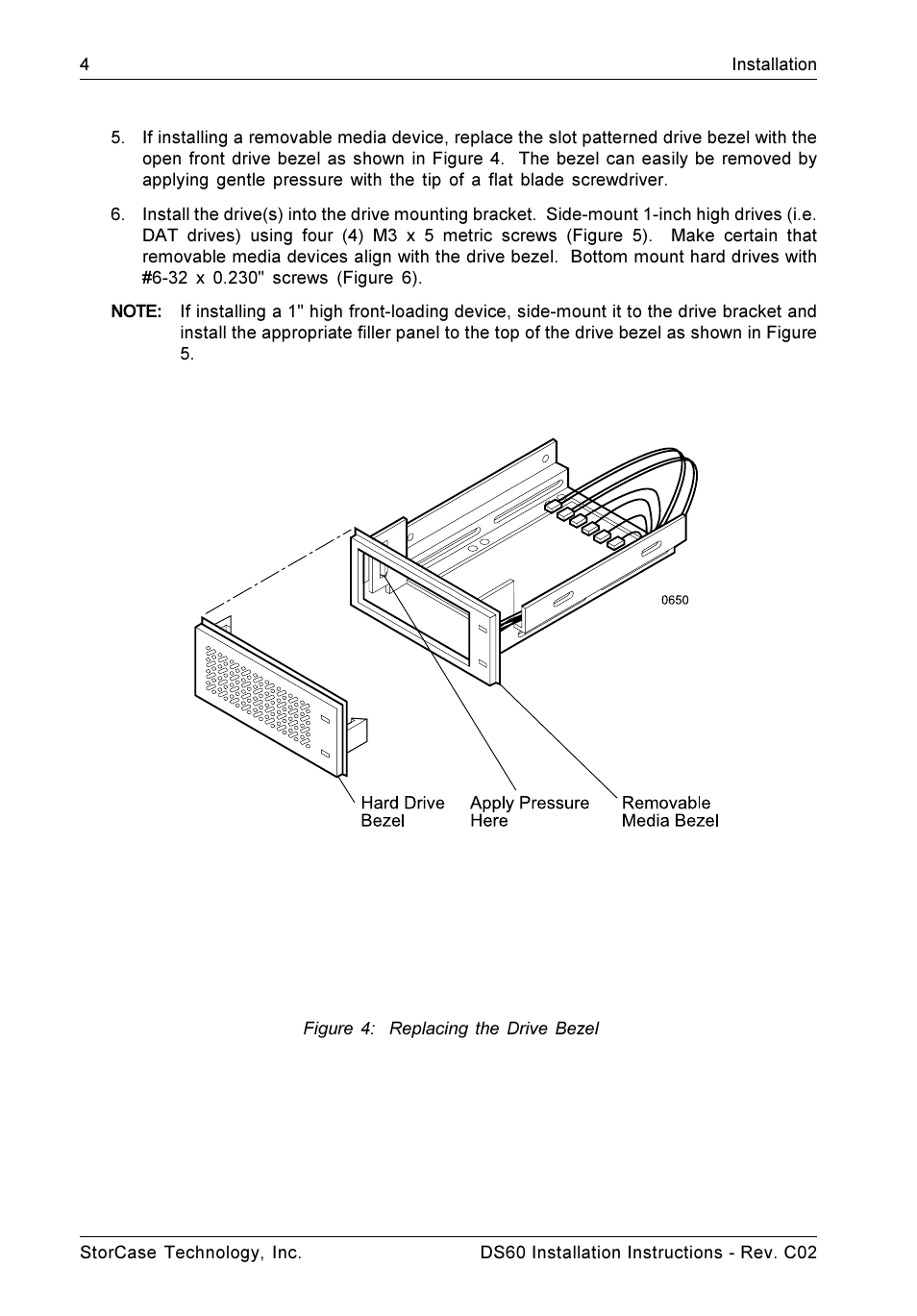 Figure 4: replacing the drive bezel | StorCase Technology DS60 User Manual | Page 7 / 15