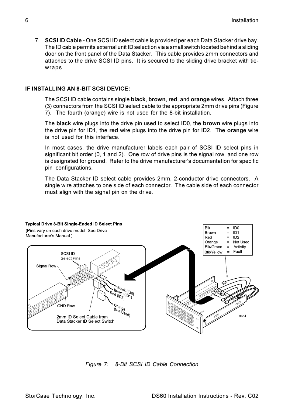 Figure 7: 8-bit scsi id cable connection | StorCase Technology DS60 User Manual | Page 9 / 15