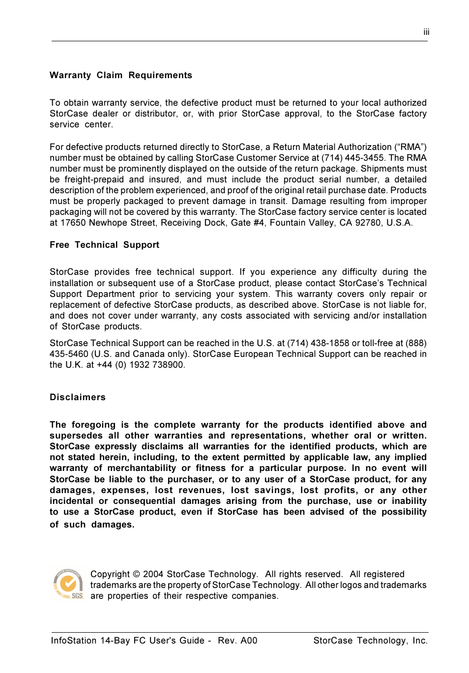 StorCase Technology 14-Bay 3U Fibre User Manual | Page 4 / 51