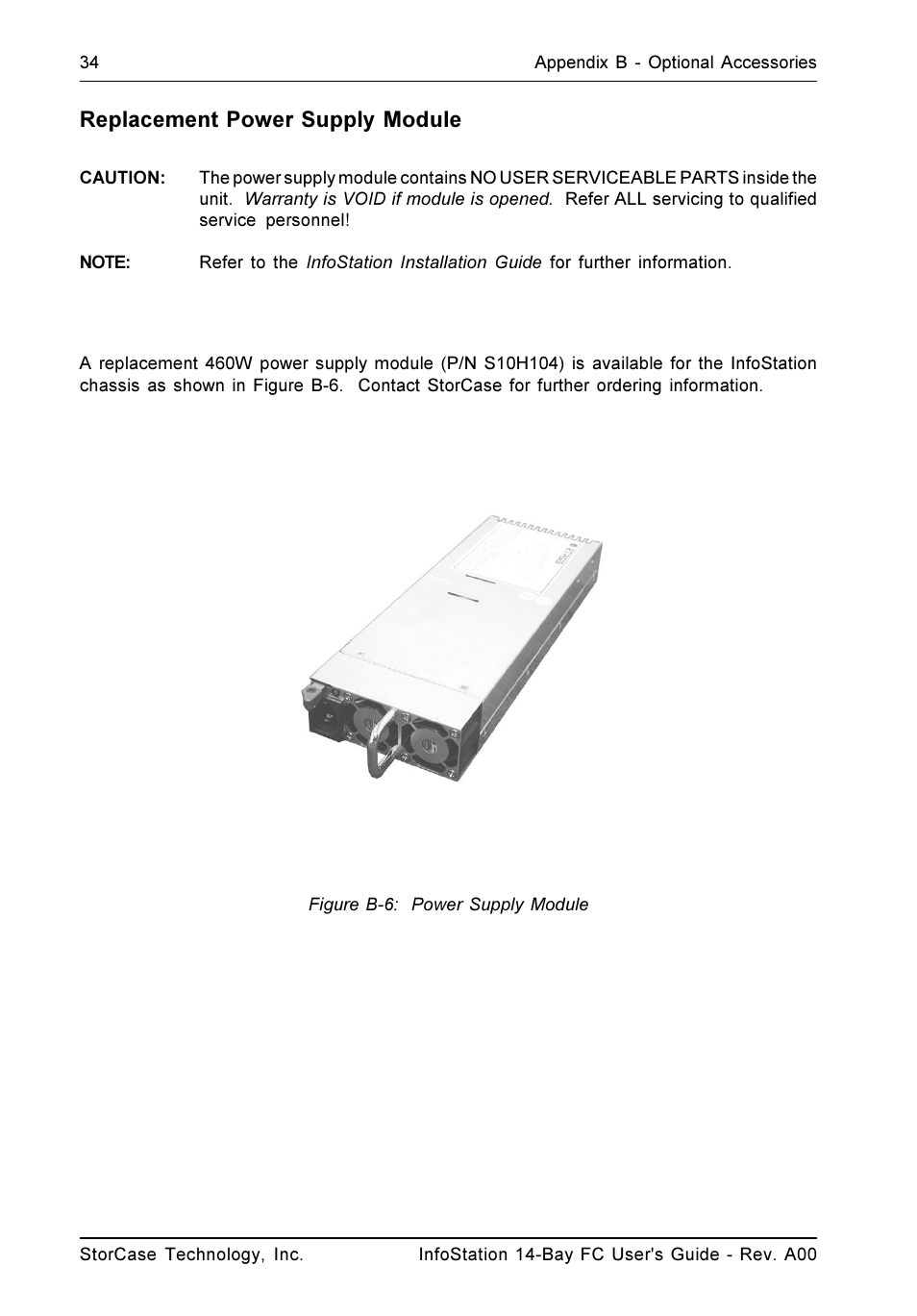 Replacement power supply module | StorCase Technology 14-Bay 3U Fibre User Manual | Page 43 / 51