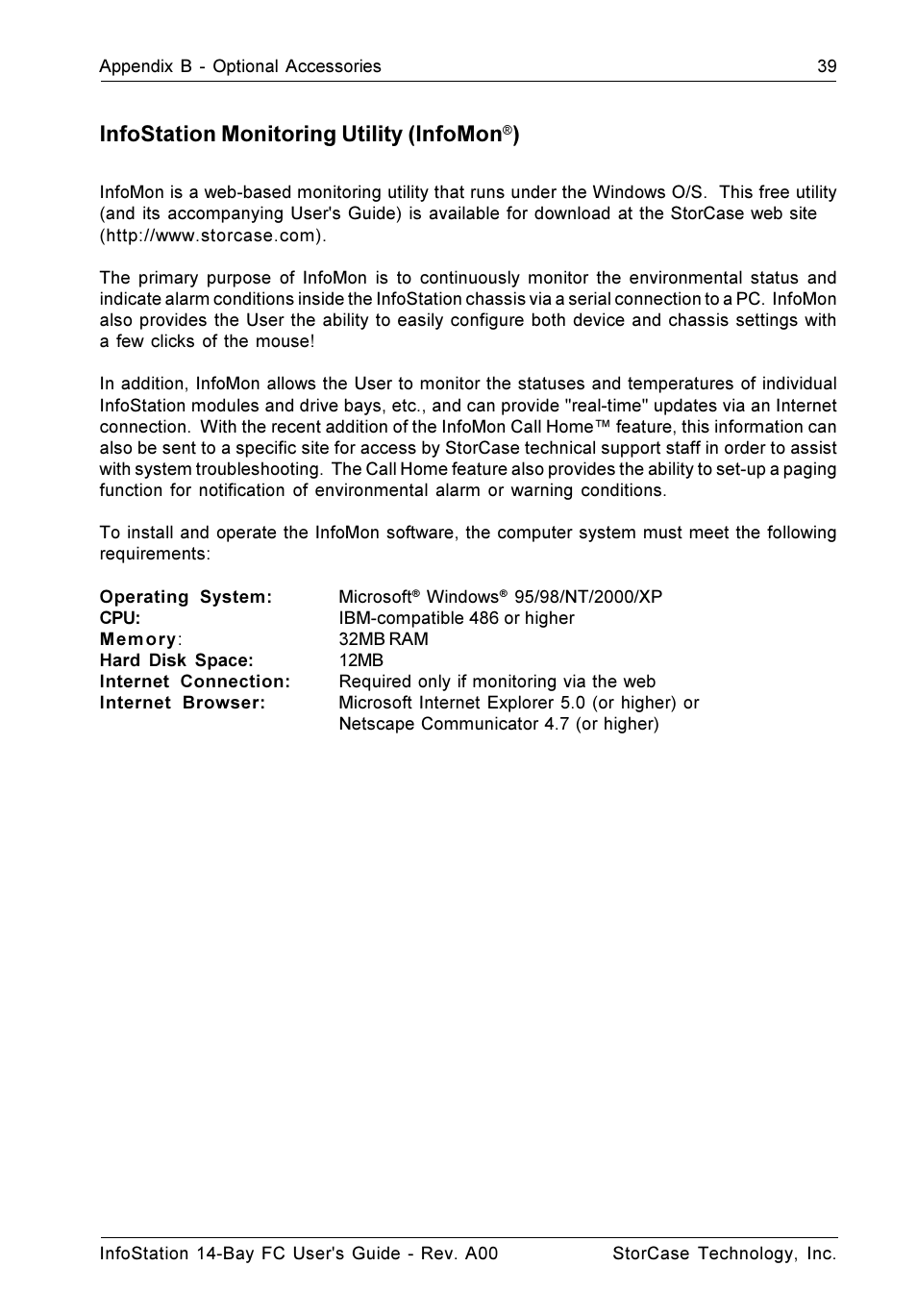 Infostation monitoring utility (infomon | StorCase Technology 14-Bay 3U Fibre User Manual | Page 48 / 51