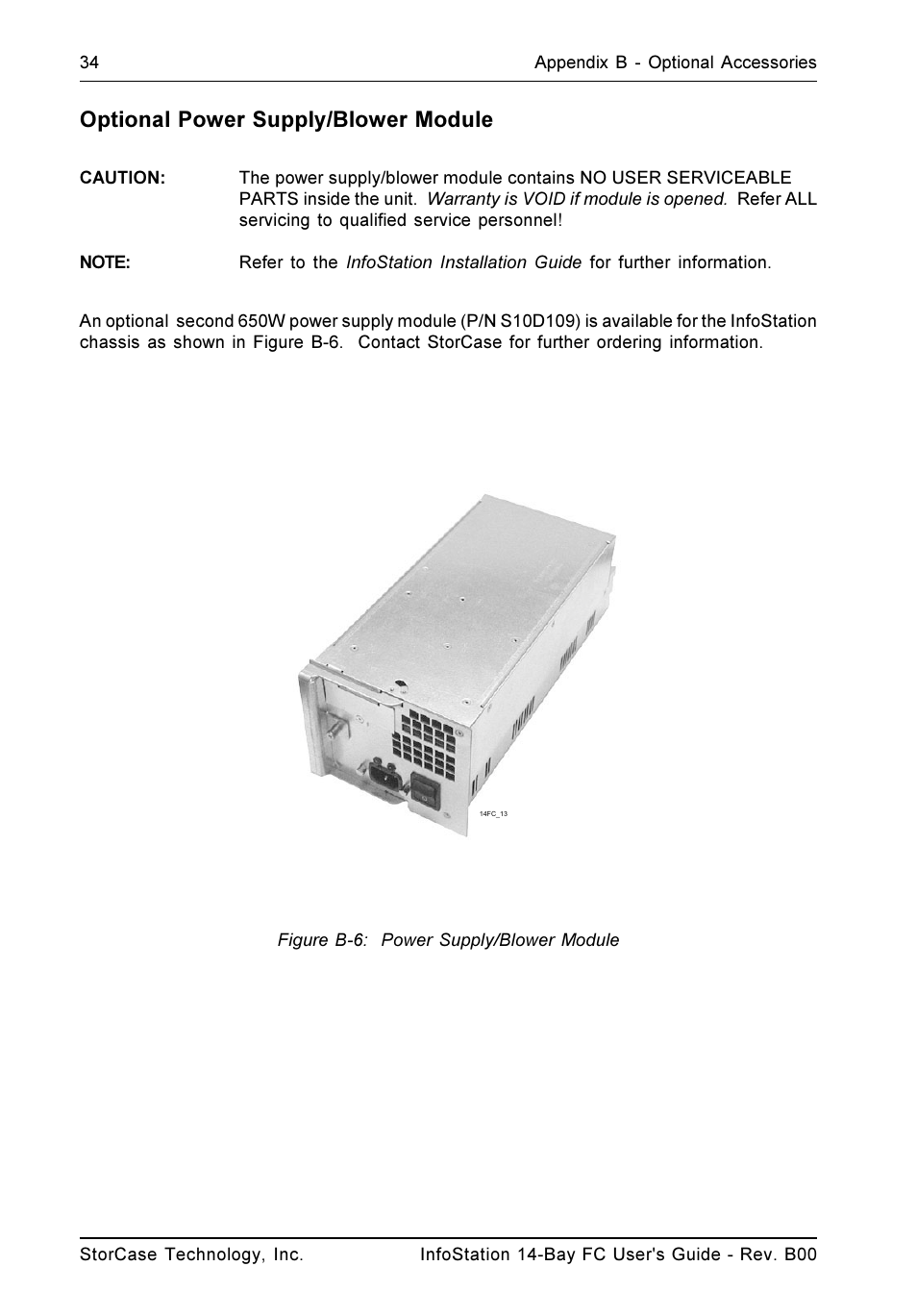 Optional power supply/blower module | StorCase Technology 14-Bay 3U Fibre User Manual | Page 43 / 49