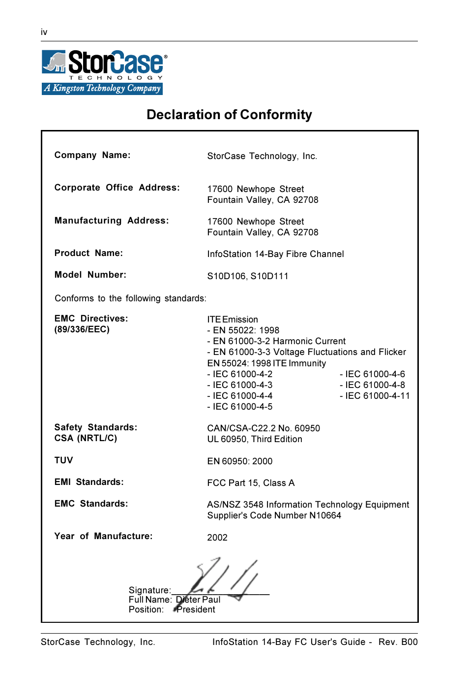 Declaration of conformity | StorCase Technology 14-Bay 3U Fibre User Manual | Page 5 / 49