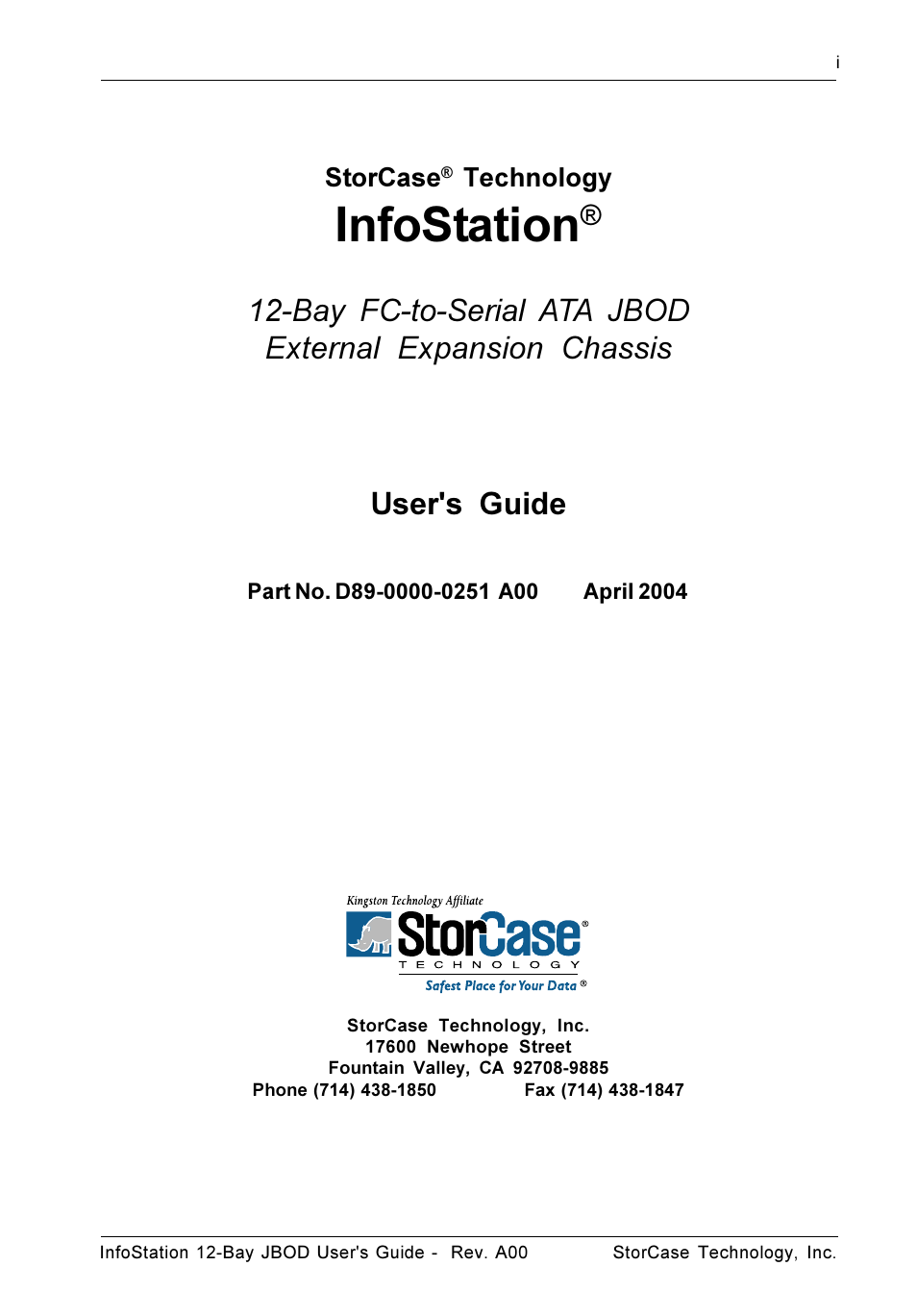 Infostation | StorCase Technology 12-Bay 4U Fibre/SATA JBOD User Manual | Page 2 / 49