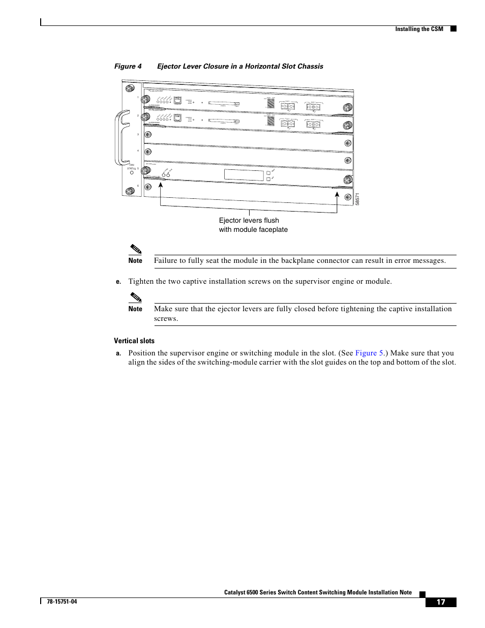 Vertical slots a, Link, Ejector levers flush with module faceplate | Cisco 6500 WS-X6066-SLB-APC User Manual | Page 17 / 28