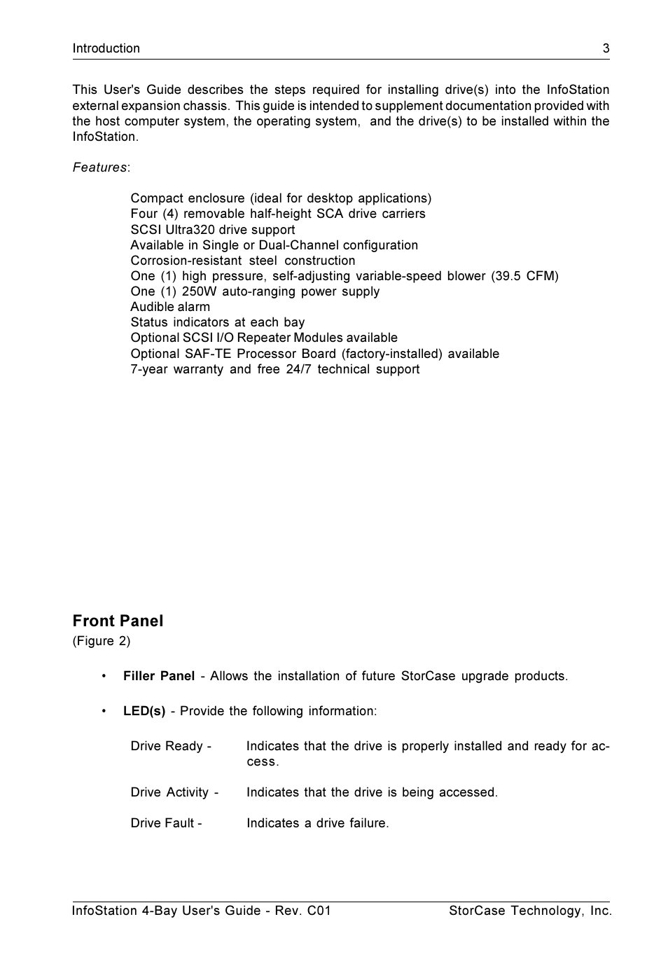 Front panel | StorCase Technology 4-Bay Desktop SCSI Ultra320 User Manual | Page 11 / 36