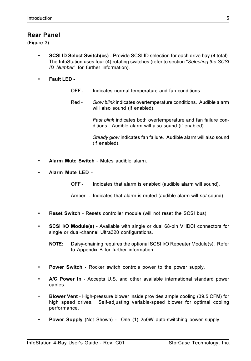 Rear panel | StorCase Technology 4-Bay Desktop SCSI Ultra320 User Manual | Page 13 / 36