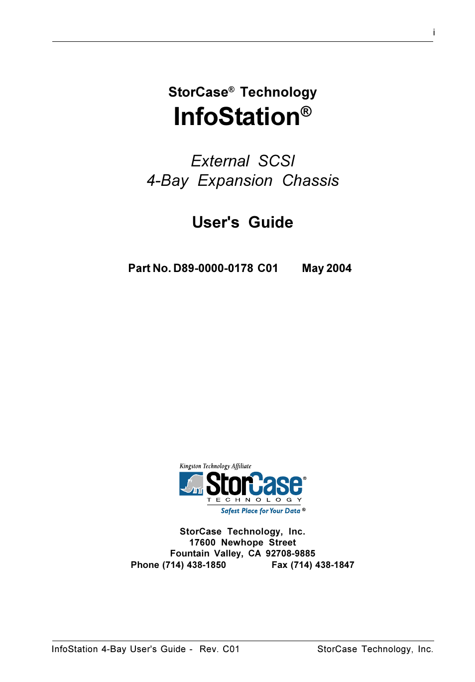 Infostation, External scsi 4-bay expansion chassis user's guide | StorCase Technology 4-Bay Desktop SCSI Ultra320 User Manual | Page 2 / 36
