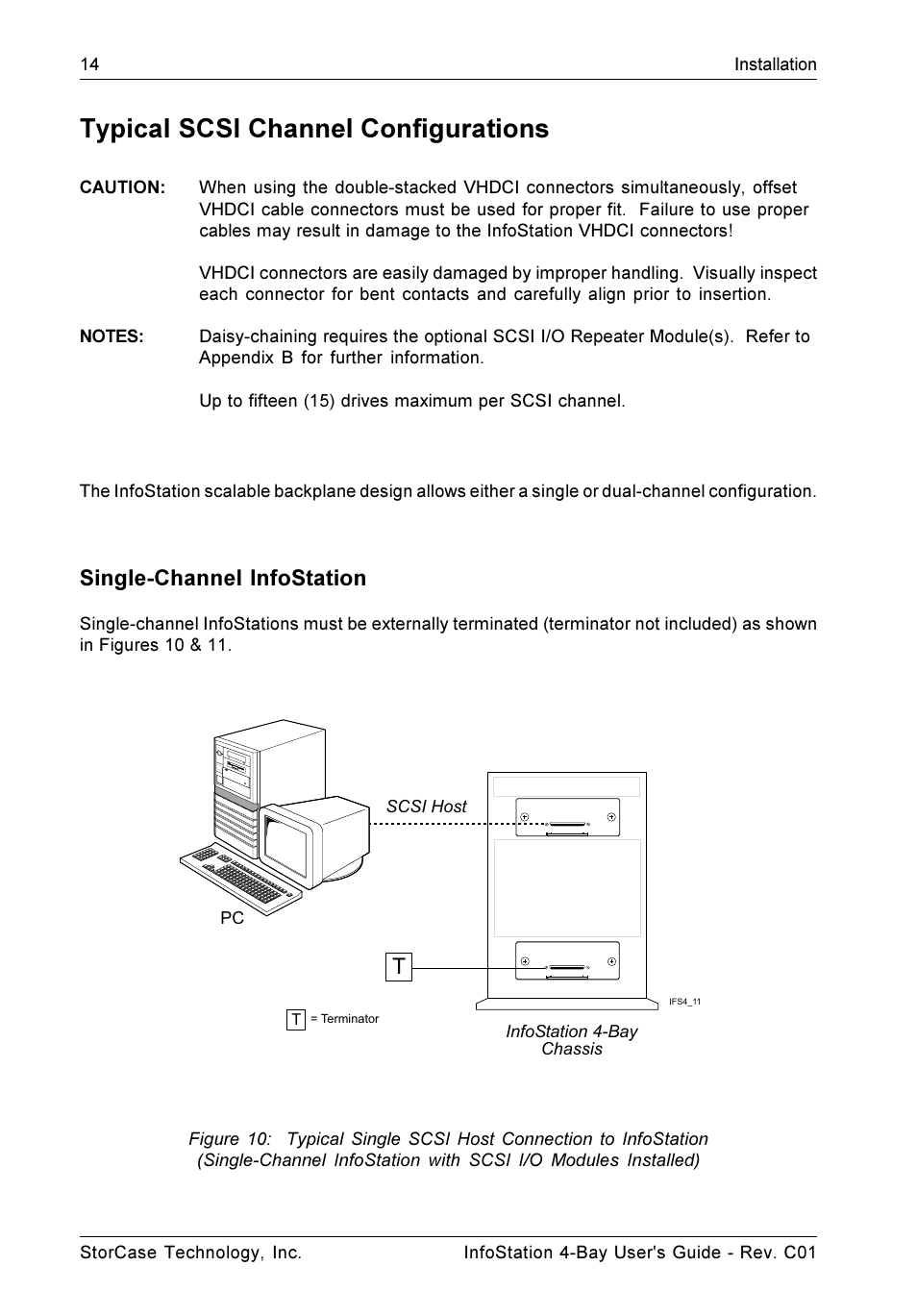 Typical scsi channel configurations, Single-channel infostation | StorCase Technology 4-Bay Desktop SCSI Ultra320 User Manual | Page 22 / 36