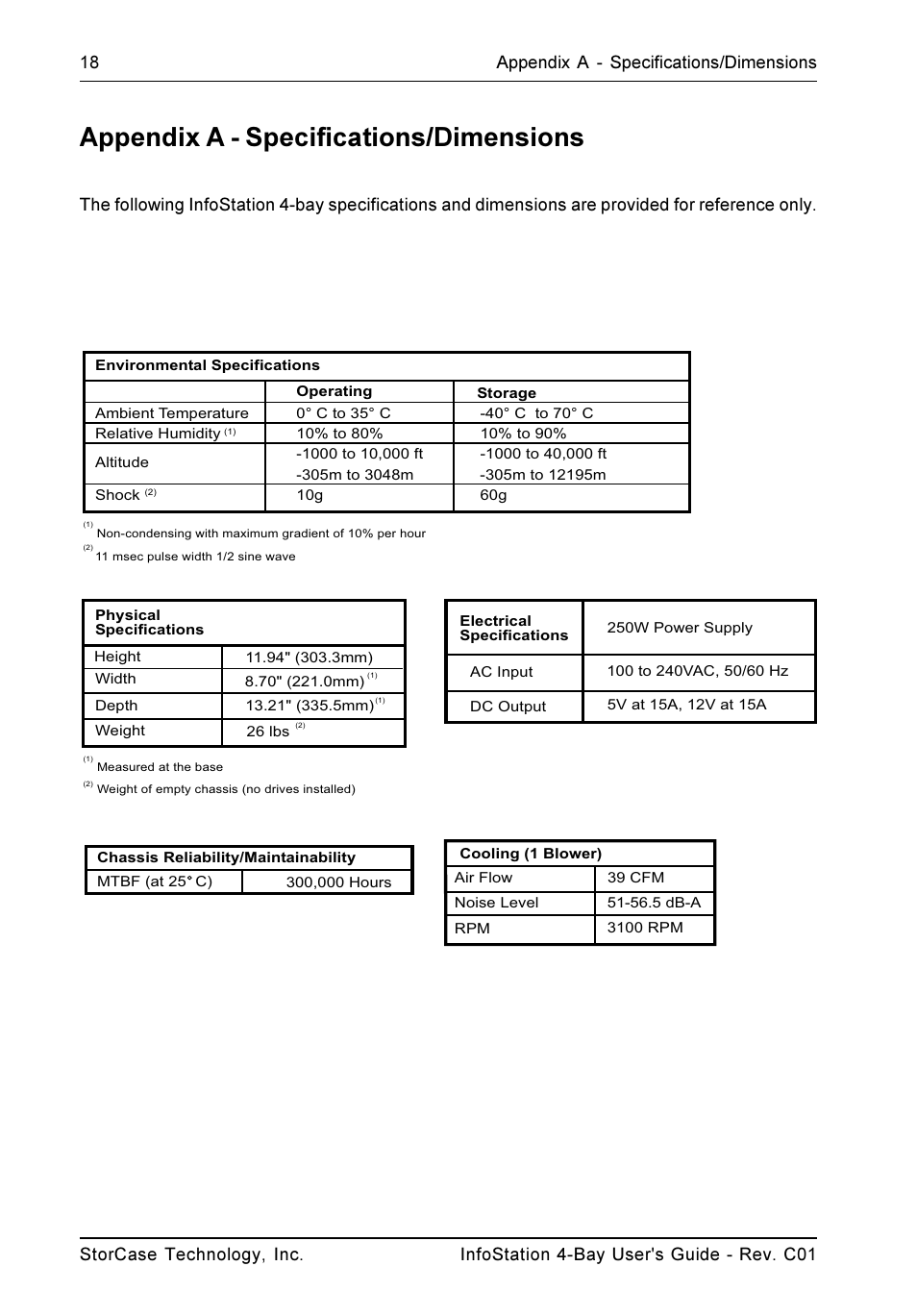 Appendix a - specifications/dimensions | StorCase Technology 4-Bay Desktop SCSI Ultra320 User Manual | Page 26 / 36