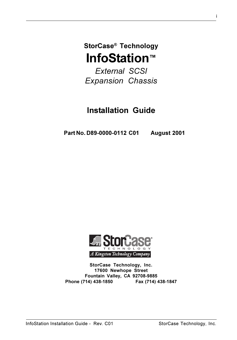 Infostation, Installation guide, External scsi expansion chassis | StorCase Technology 9-Bay 4U SCSI Ultra160 User Manual | Page 2 / 24