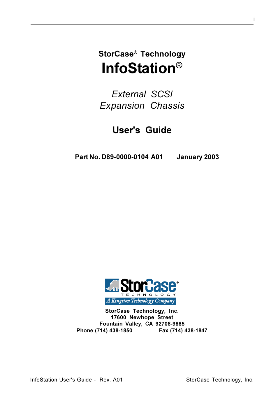 Infostation, External scsi expansion chassis user's guide | StorCase Technology 9-Bay 4U SCSI Ultra160 User Manual | Page 2 / 59