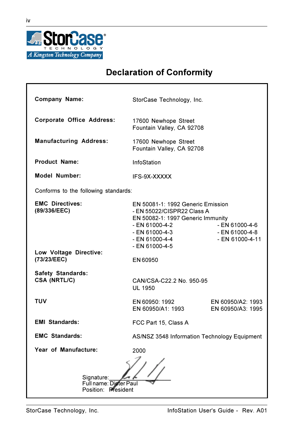 Declaration of conformity | StorCase Technology 9-Bay 4U SCSI Ultra160 User Manual | Page 5 / 59