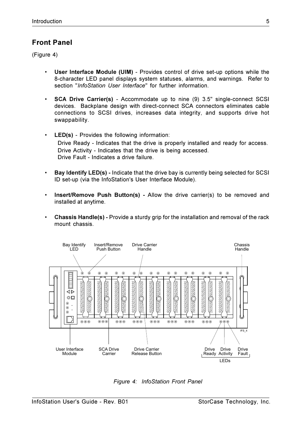 Front panel | StorCase Technology 9-Bay 4U SCSI Ultra160 User Manual | Page 14 / 61