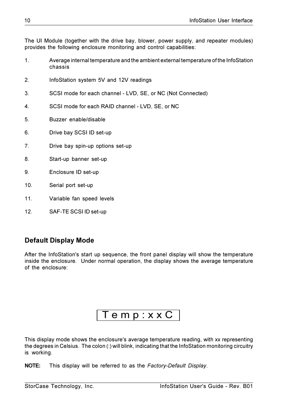 Default display mode | StorCase Technology 9-Bay 4U SCSI Ultra160 User Manual | Page 19 / 61