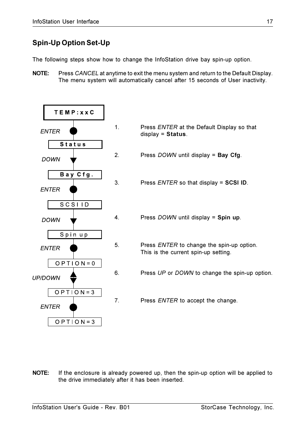 Spin-up option set-up | StorCase Technology 9-Bay 4U SCSI Ultra160 User Manual | Page 26 / 61