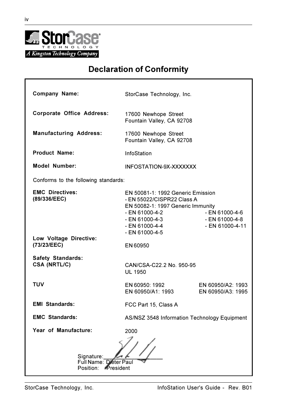 Declaration of conformity | StorCase Technology 9-Bay 4U SCSI Ultra160 User Manual | Page 5 / 61