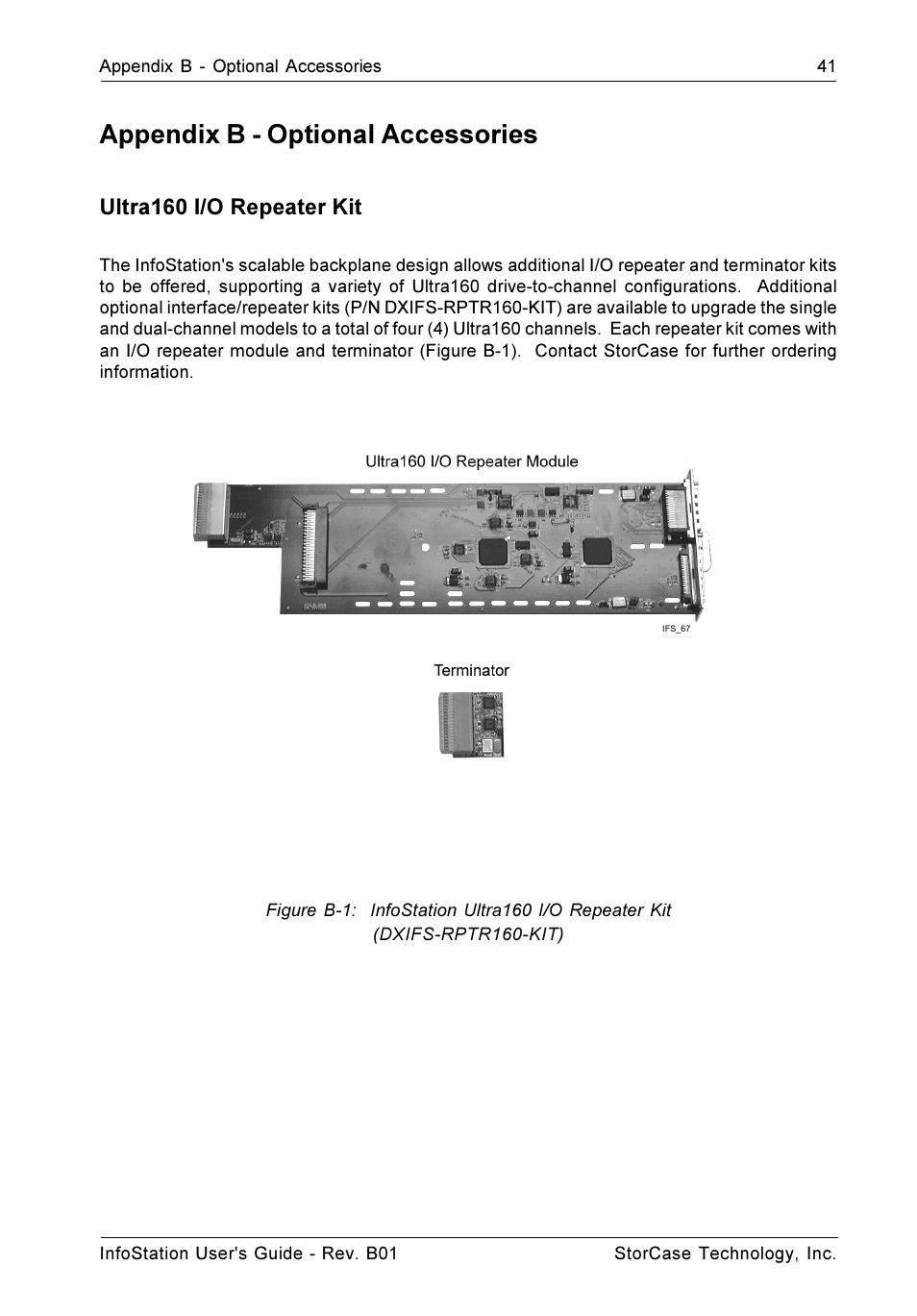 Appendix b - optional accessories, Ultra160 i/o repeater kit | StorCase Technology 9-Bay 4U SCSI Ultra160 User Manual | Page 50 / 61