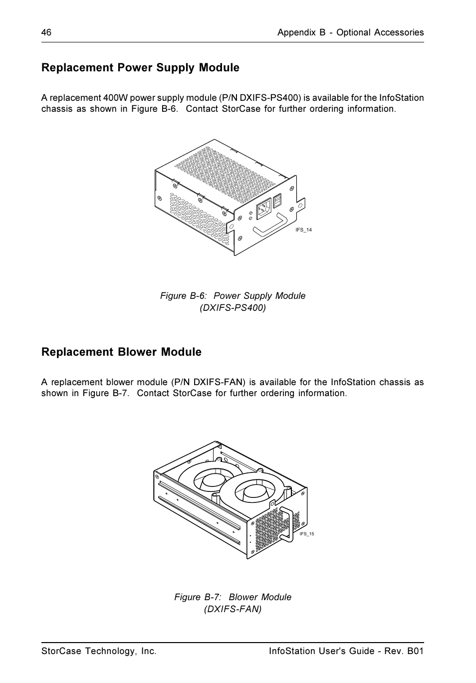Replacement power supply module, Replacement blower module | StorCase Technology 9-Bay 4U SCSI Ultra160 User Manual | Page 55 / 61