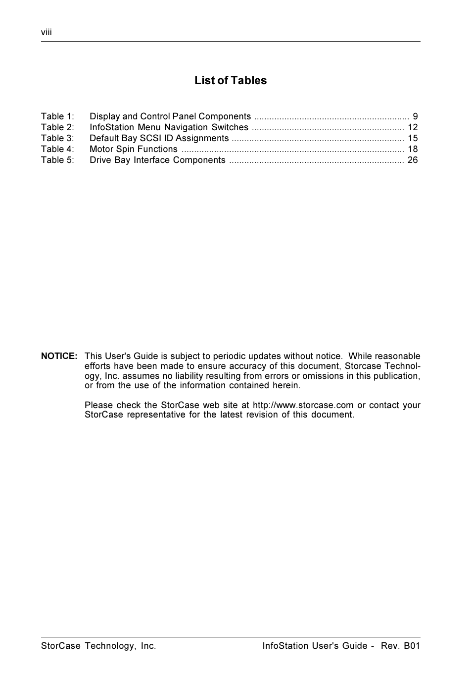 List of tables | StorCase Technology 9-Bay 4U SCSI Ultra160 User Manual | Page 9 / 61