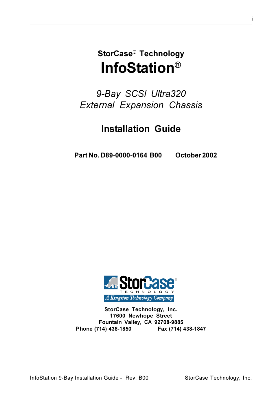 Infostation, Installation guide, Bay scsi ultra320 external expansion chassis | StorCase Technology 9-Bay 4U SCSI Ultra320 User Manual | Page 2 / 25