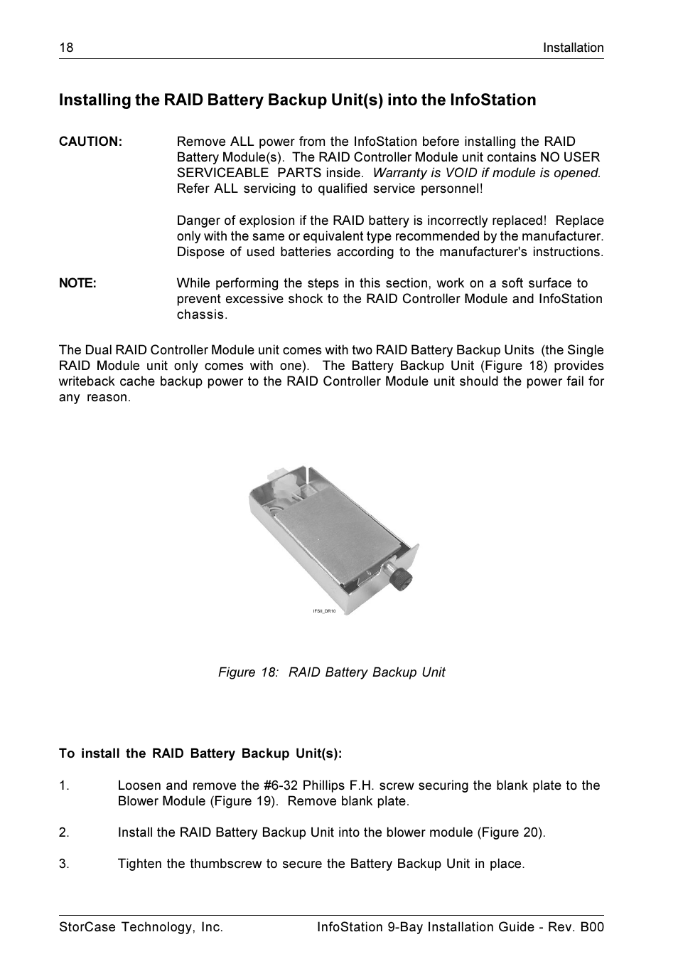 Figure 18: raid battery backup unit | StorCase Technology 9-Bay 4U SCSI Ultra320 User Manual | Page 23 / 25