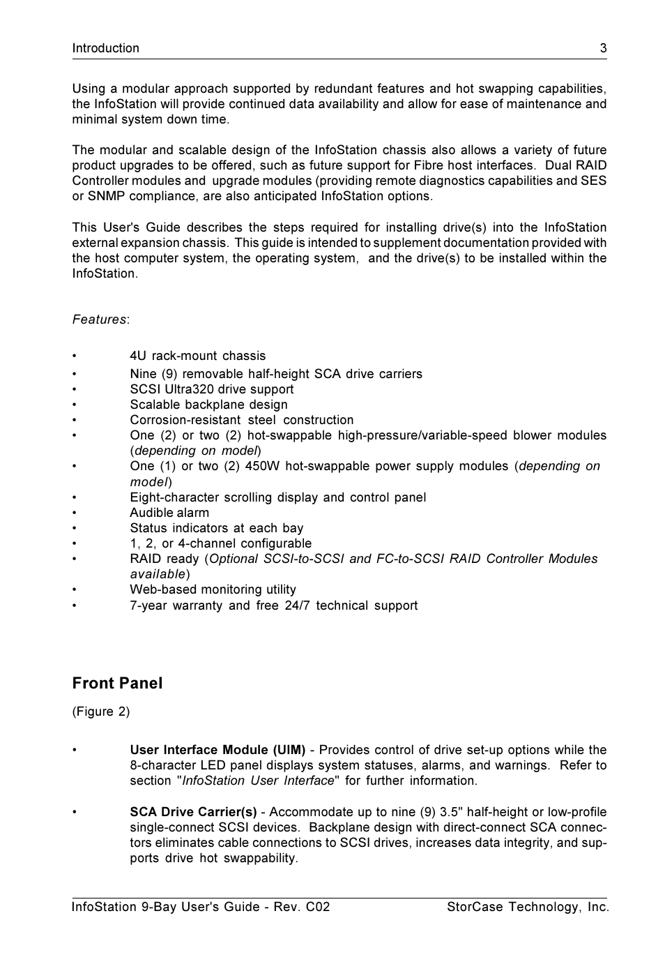 Front panel | StorCase Technology 9-Bay 4U SCSI Ultra320 User Manual | Page 12 / 65