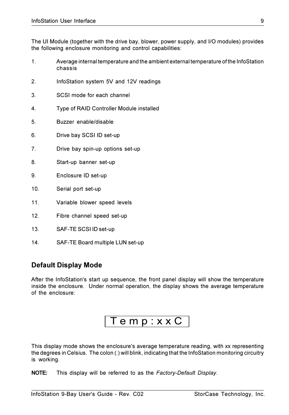 Default display mode | StorCase Technology 9-Bay 4U SCSI Ultra320 User Manual | Page 18 / 65