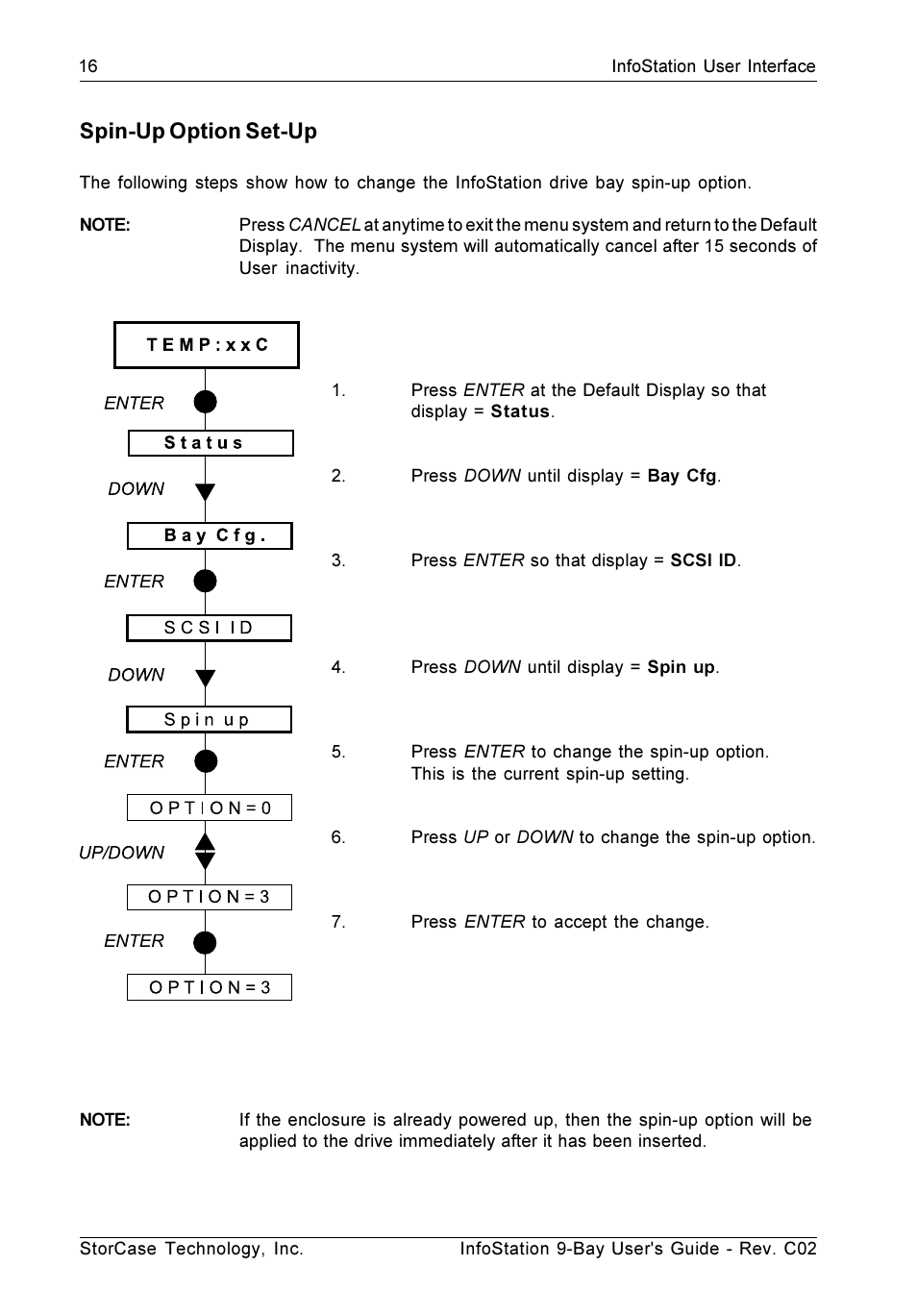 Spin-up option set-up | StorCase Technology 9-Bay 4U SCSI Ultra320 User Manual | Page 25 / 65