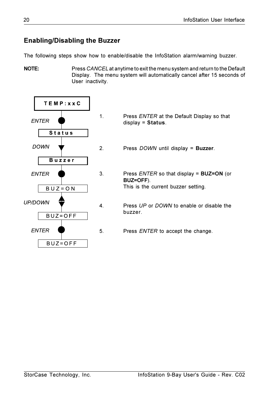 Enabling/disabling the buzzer | StorCase Technology 9-Bay 4U SCSI Ultra320 User Manual | Page 29 / 65