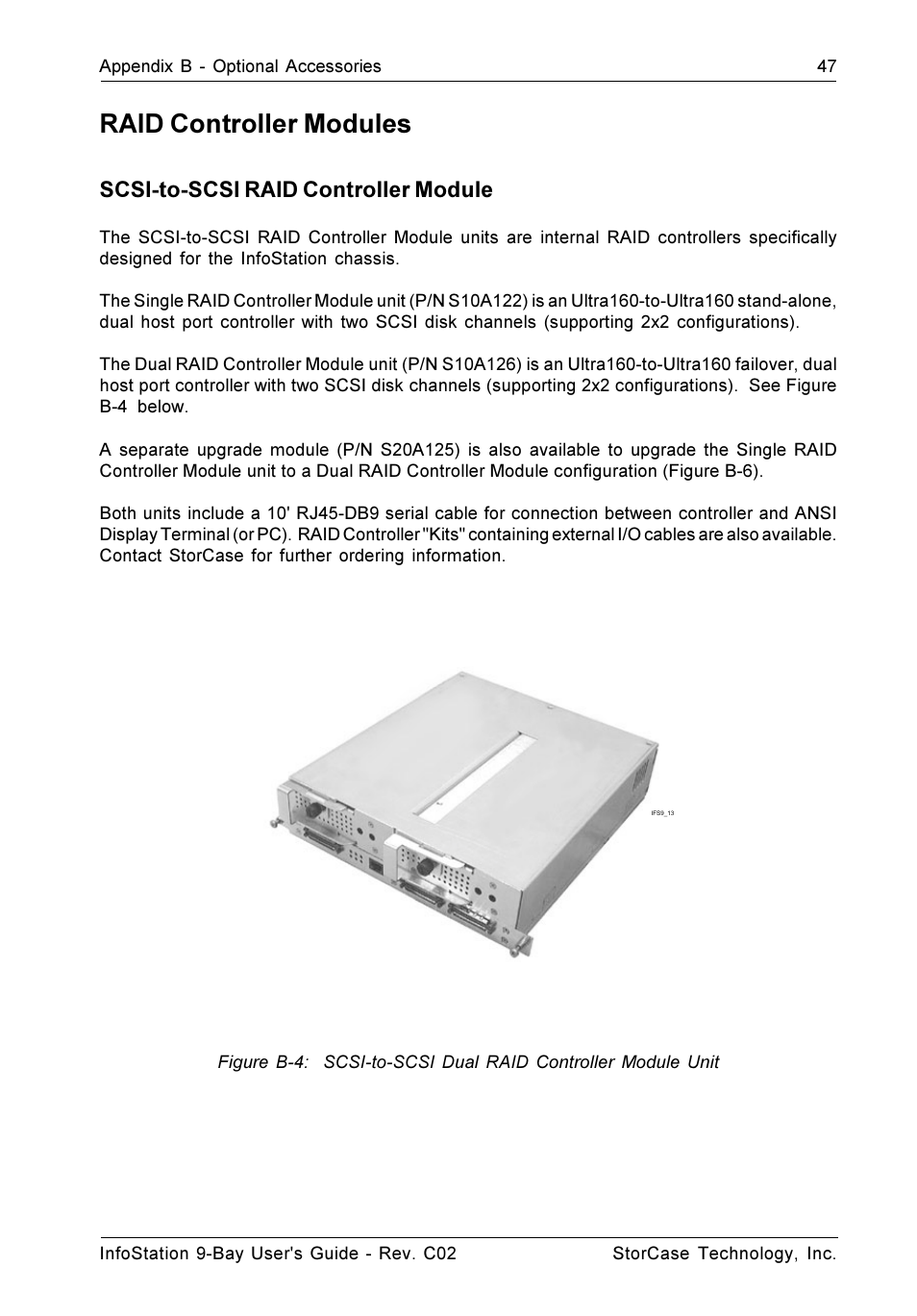 Raid controller modules, Scsi-to-scsi raid controller module | StorCase Technology 9-Bay 4U SCSI Ultra320 User Manual | Page 56 / 65