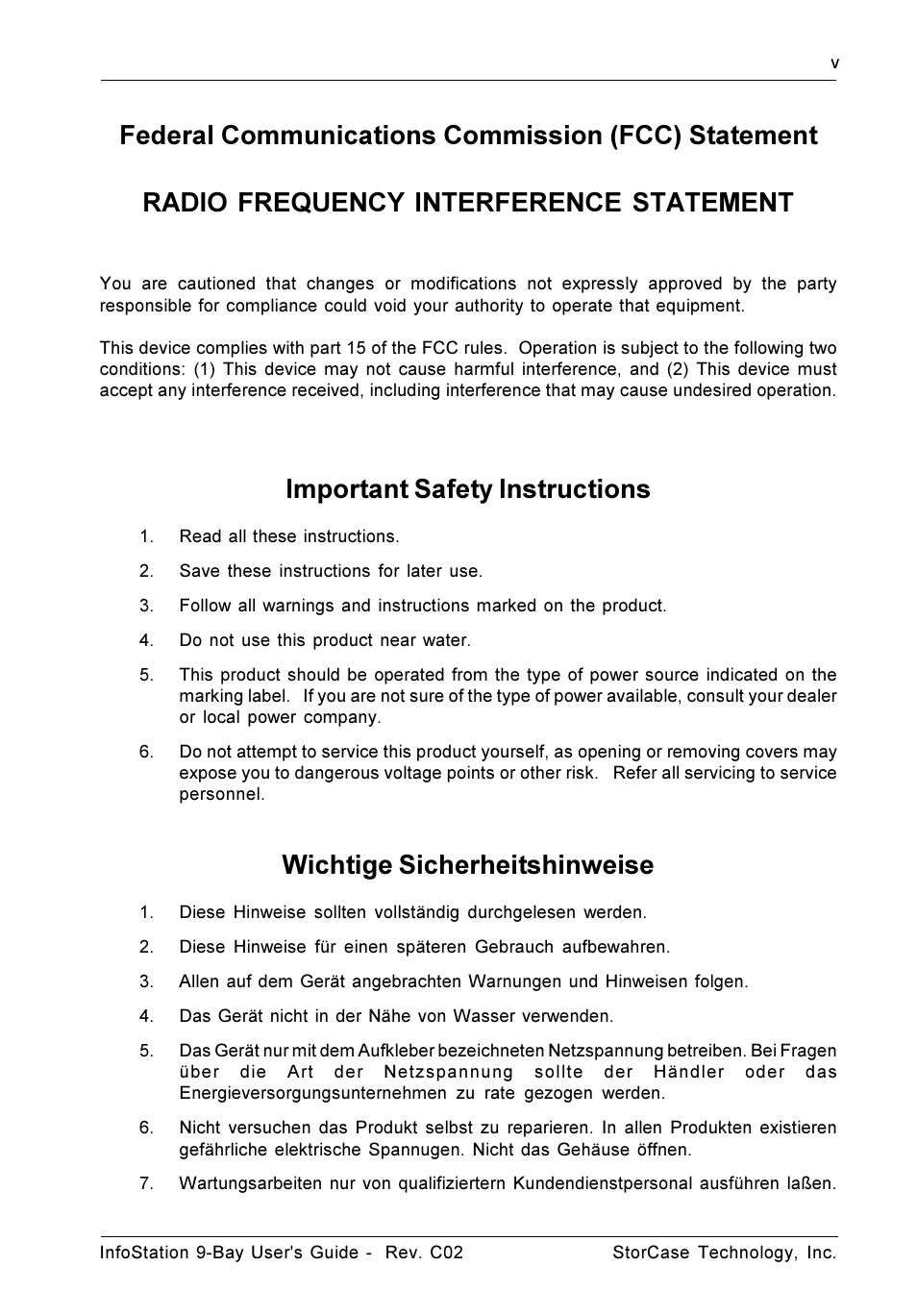 Important safety instructions, Wichtige sicherheitshinweise | StorCase Technology 9-Bay 4U SCSI Ultra320 User Manual | Page 6 / 65