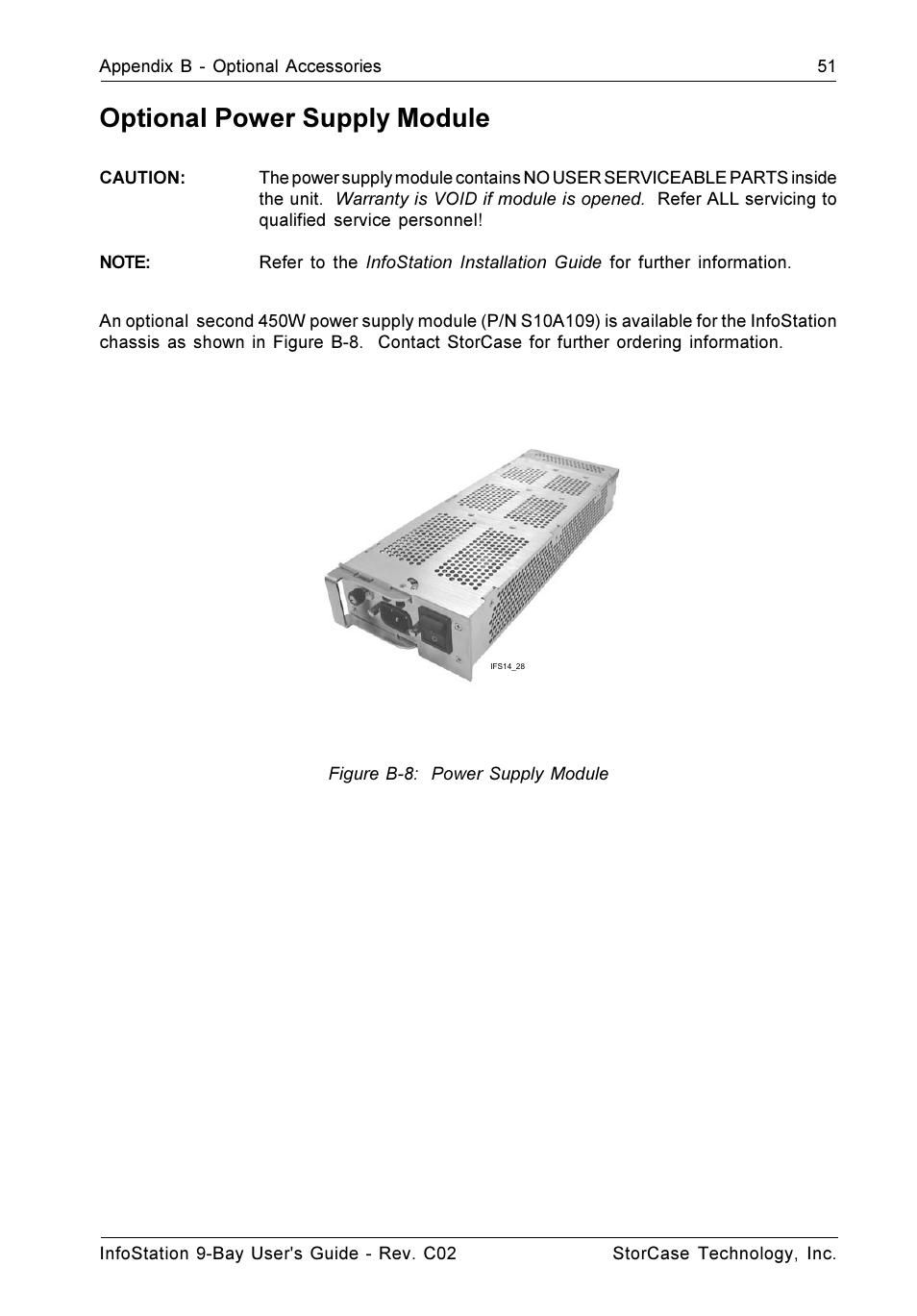 Optional power supply module | StorCase Technology 9-Bay 4U SCSI Ultra320 User Manual | Page 60 / 65