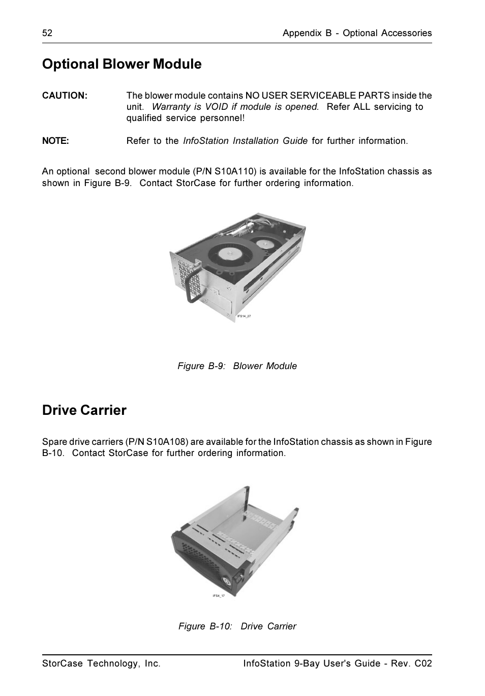 Drive carrier, Optional blower module | StorCase Technology 9-Bay 4U SCSI Ultra320 User Manual | Page 61 / 65