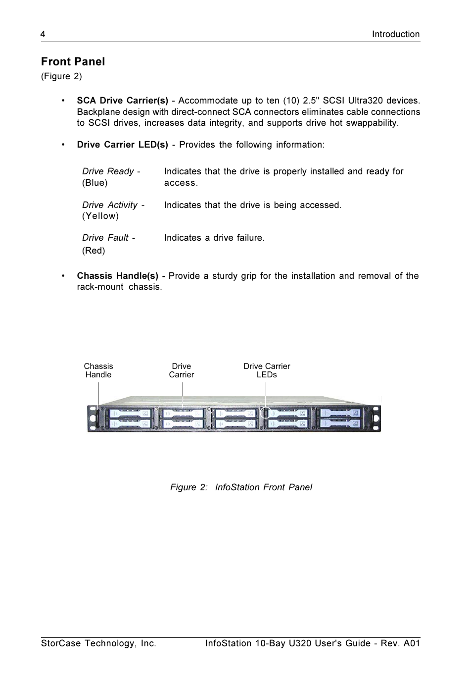 Front panel | StorCase Technology 10-Bay 1U SCSI Ultra320 User Manual | Page 12 / 34