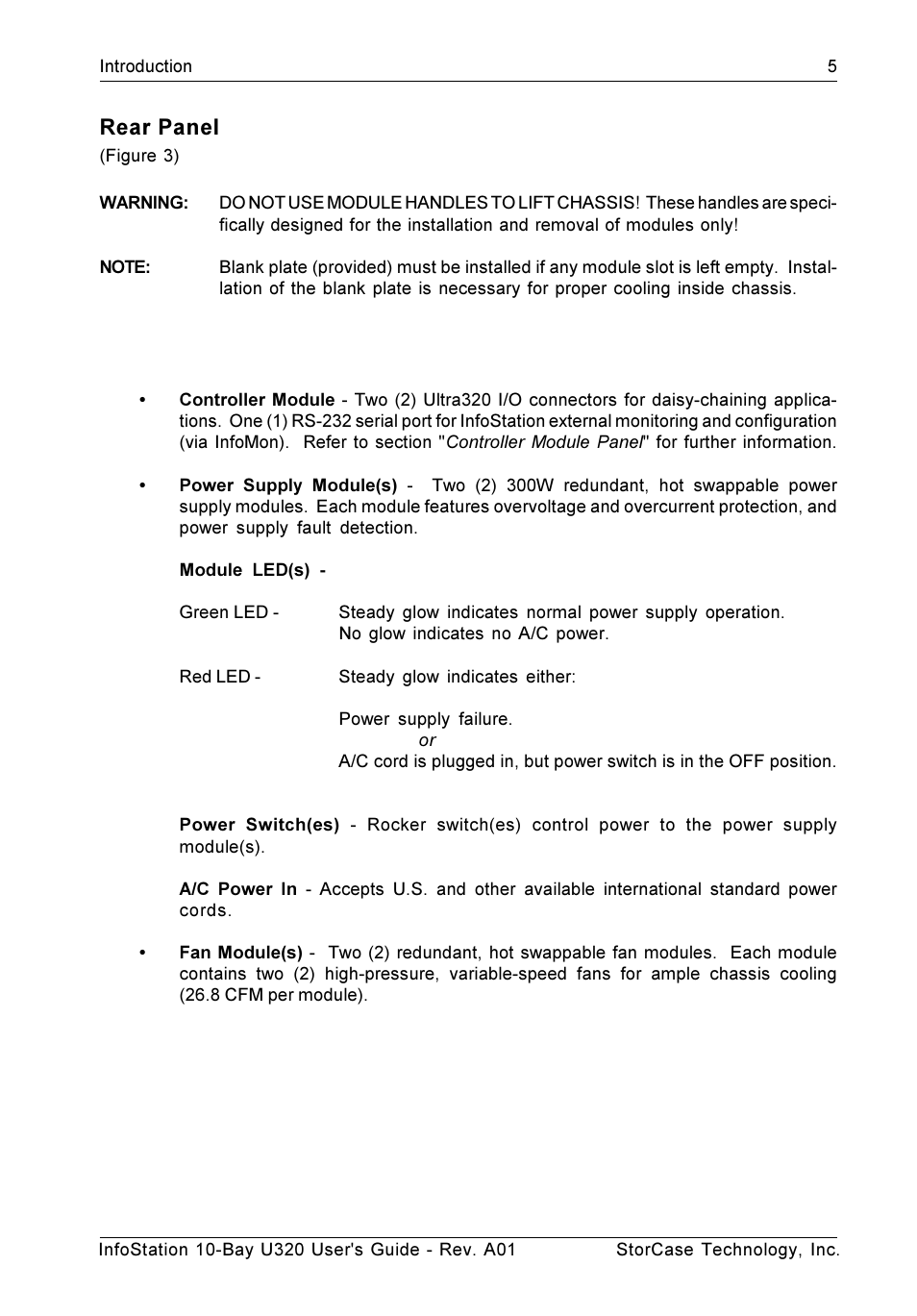 Rear panel | StorCase Technology 10-Bay 1U SCSI Ultra320 User Manual | Page 13 / 34