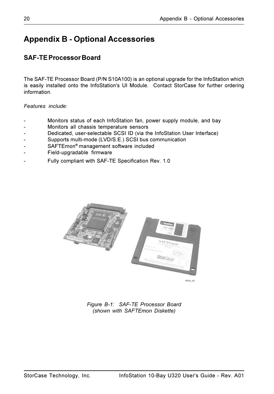 Appendix b - optional accessories, Saf-te processor board | StorCase Technology 10-Bay 1U SCSI Ultra320 User Manual | Page 28 / 34
