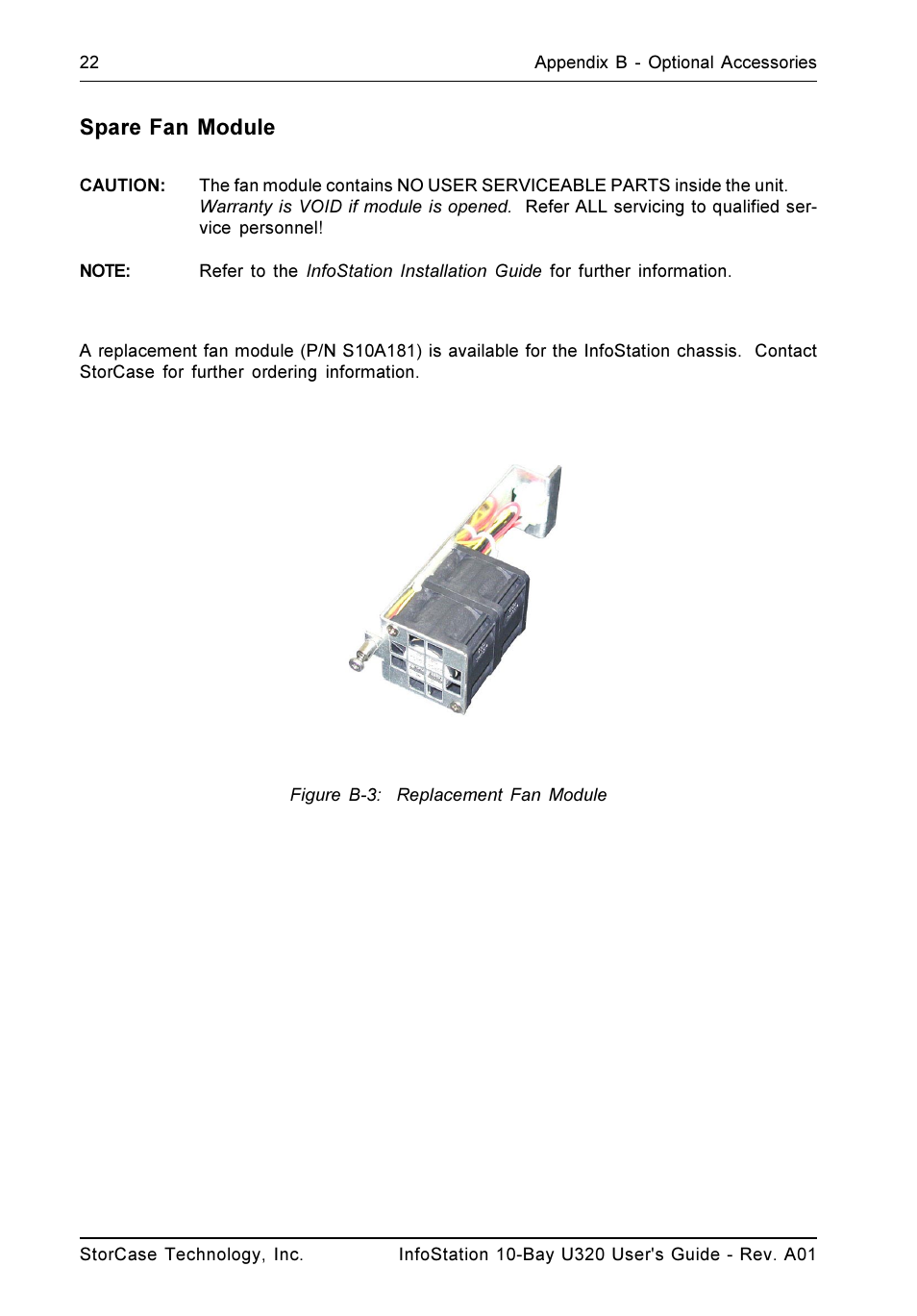 Spare fan module | StorCase Technology 10-Bay 1U SCSI Ultra320 User Manual | Page 30 / 34