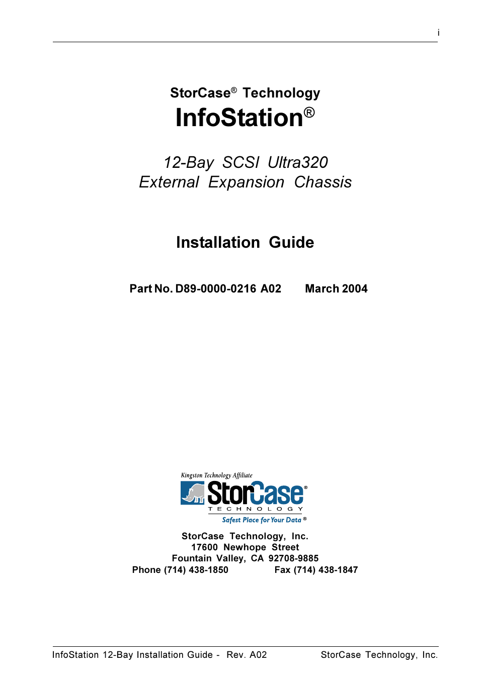 Infostation, Installation guide, Bay scsi ultra320 external expansion chassis | StorCase Technology 12-Bay 4U SCSI Ultra320 User Manual | Page 2 / 22