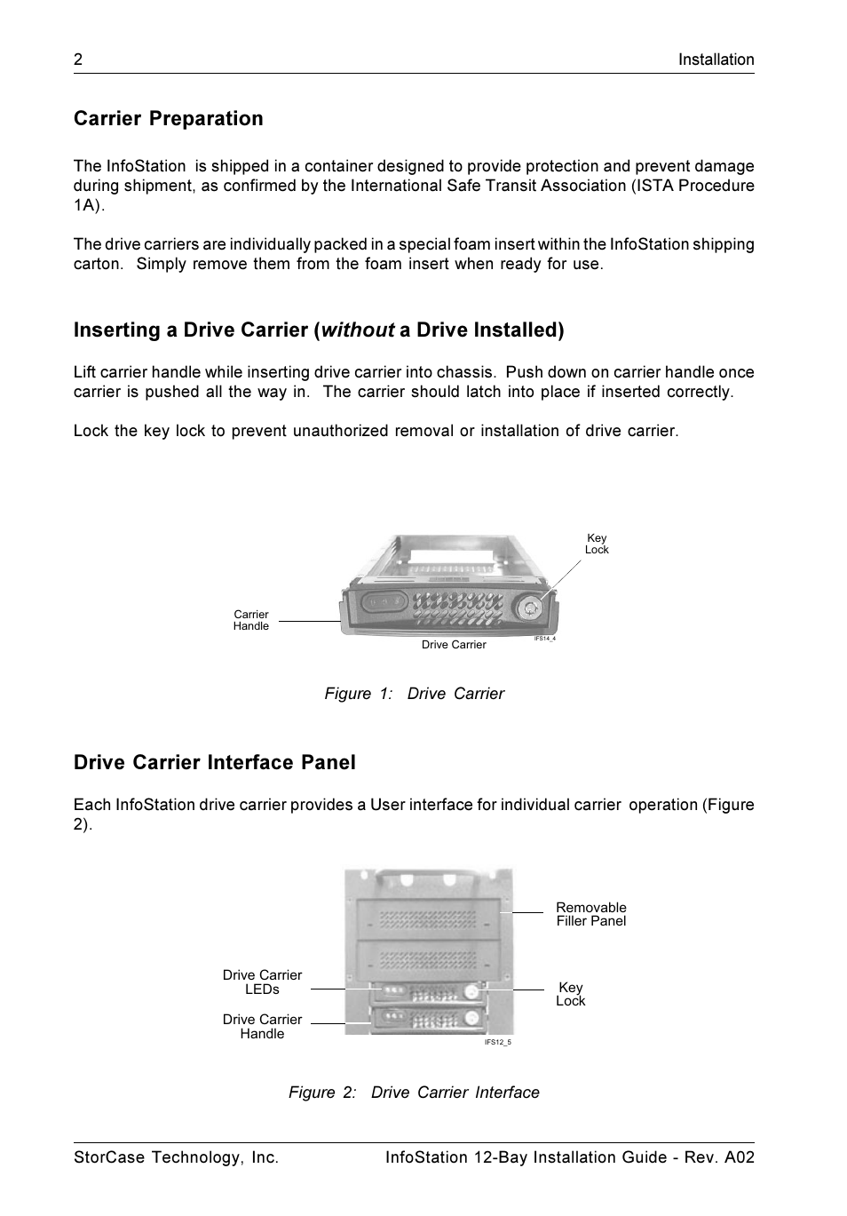 Carrier preparation, Drive carrier interface panel | StorCase Technology 12-Bay 4U SCSI Ultra320 User Manual | Page 7 / 22