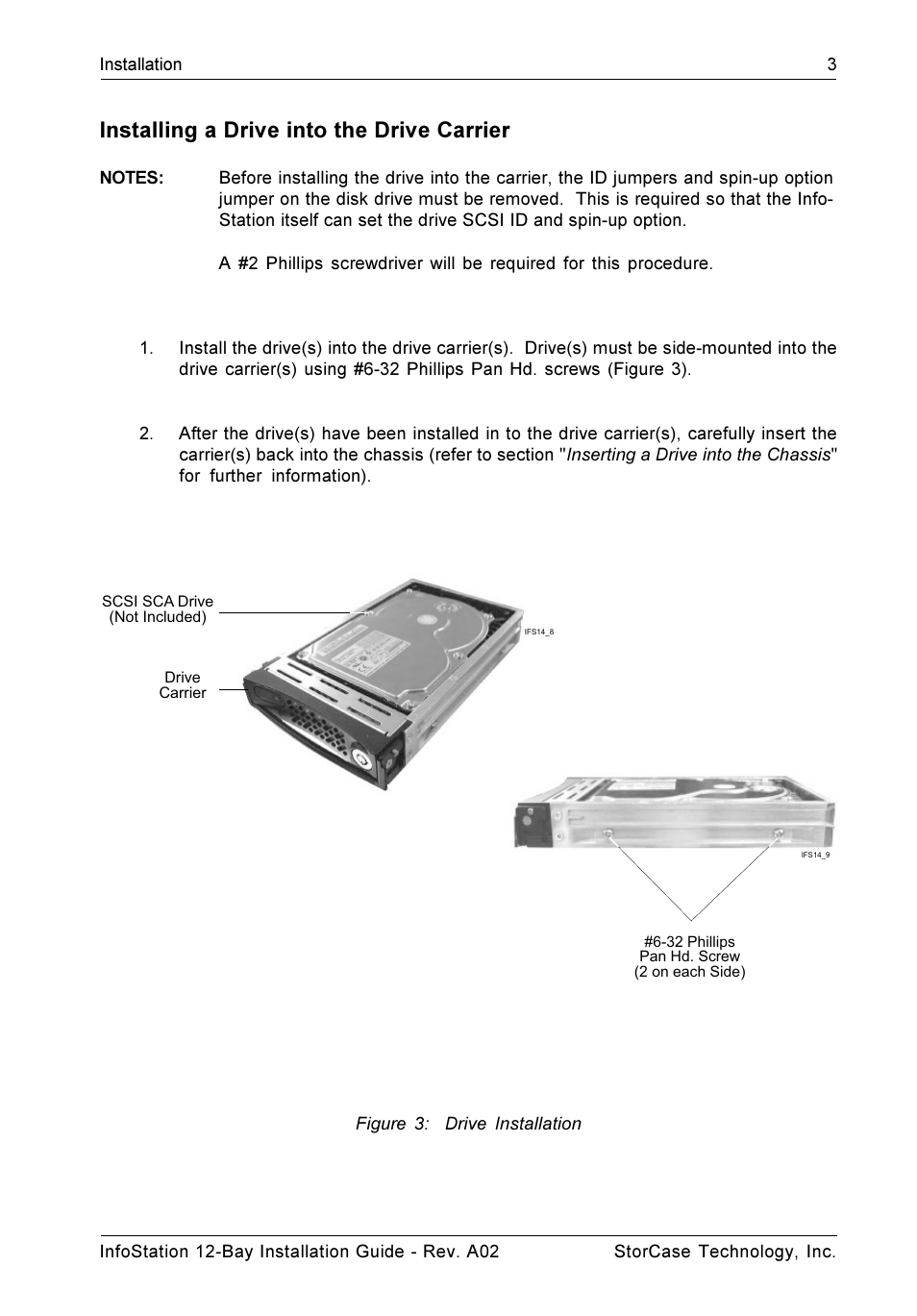 Installing a drive into the drive carrier | StorCase Technology 12-Bay 4U SCSI Ultra320 User Manual | Page 8 / 22