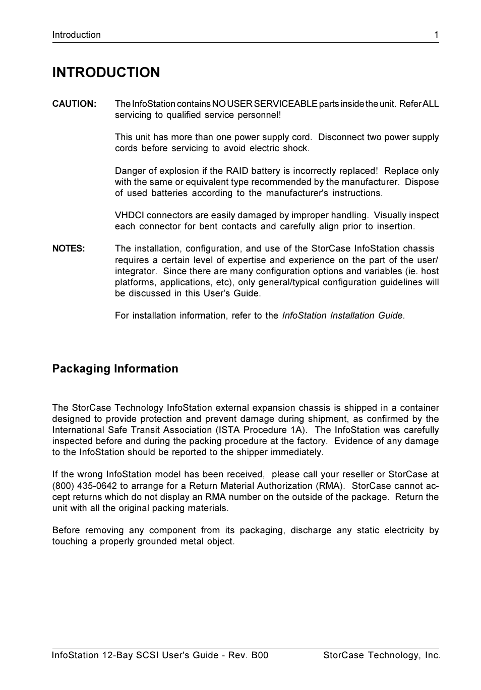 Introduction, Packaging information | StorCase Technology 12-Bay 4U SCSI Ultra320 User Manual | Page 10 / 41
