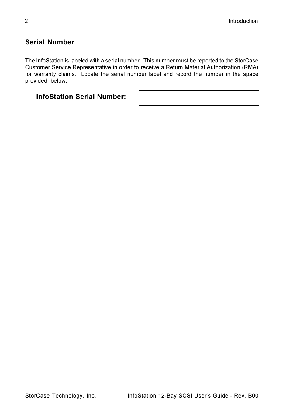 Serial number, Infostation serial number | StorCase Technology 12-Bay 4U SCSI Ultra320 User Manual | Page 11 / 41