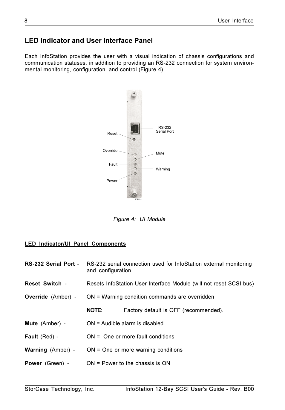 Led indicator and user interface panel | StorCase Technology 12-Bay 4U SCSI Ultra320 User Manual | Page 17 / 41