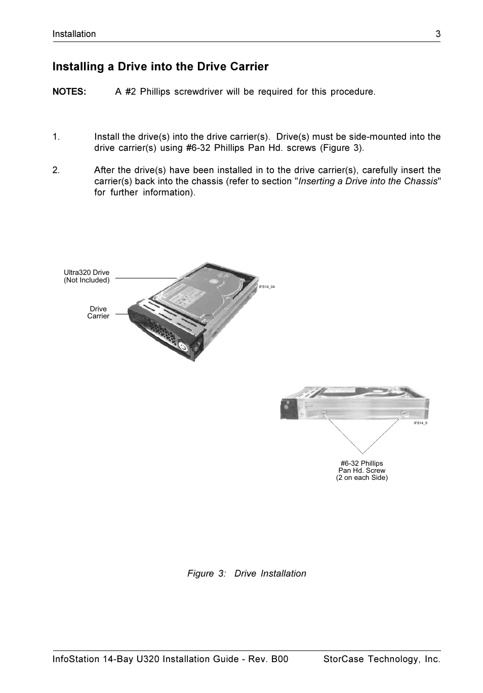 Installing a drive into the drive carrier | StorCase Technology 14-Bay 3U SCSI Ultra320 User Manual | Page 8 / 14