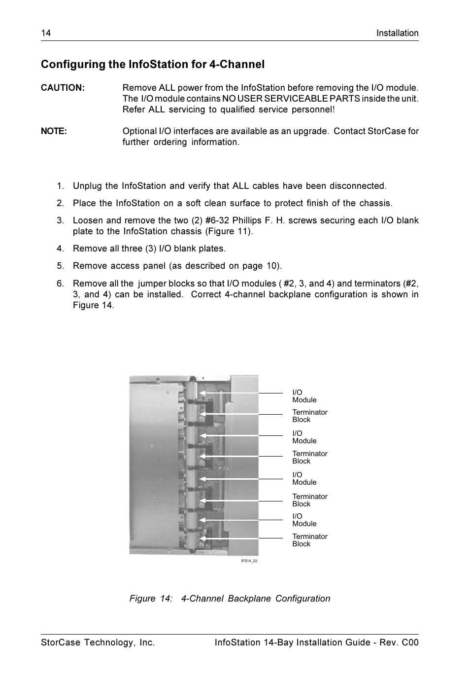Configuring the infostation for 4-channel, Figure 14: 4-channel backplane configuration | StorCase Technology 14-Bay 4U SCSI Ultra160 User Manual | Page 19 / 25